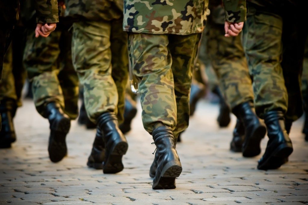 Soldiers march in formation